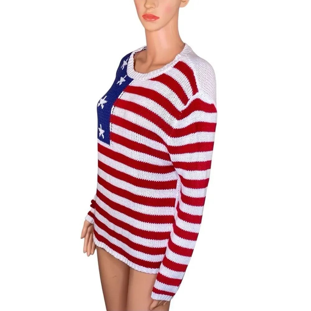 Grayson Threads Oversized Sweater Crew Neck American Flag Patriotic Knit SZ XS